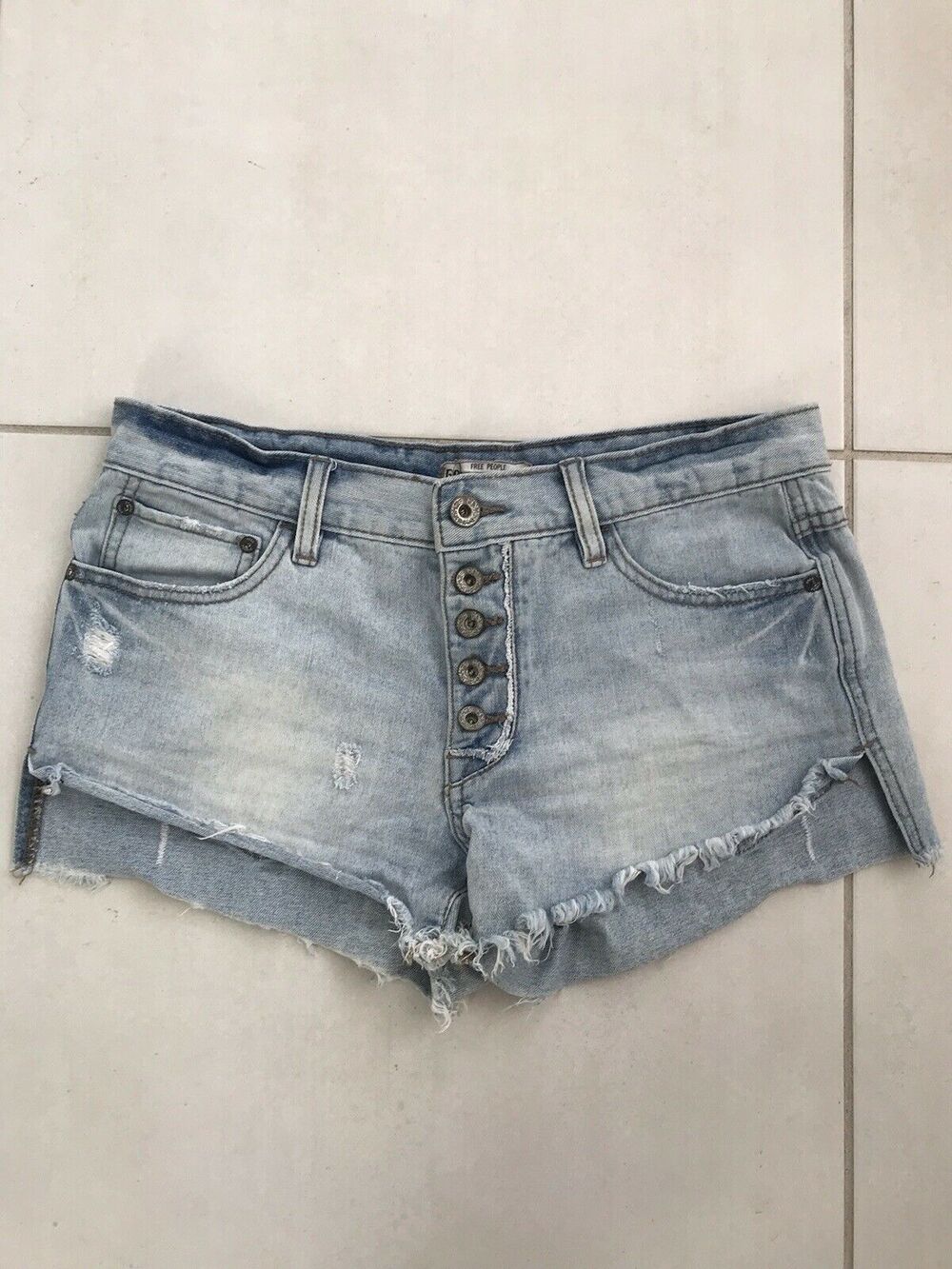 Free People Mid Rise Distressed Jean Denim Shorts